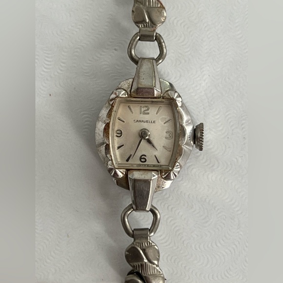 Caravelle Ladies Watch Vintage White Gold Filled Stretch Bracelet Mechanical - Picture 5 of 10